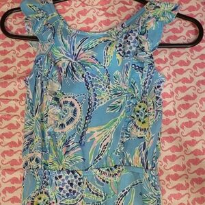 EUC Lilly Pulitzer Girls Blue Turtle Romper Sz med 6/7